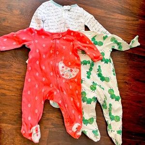 Baby pajamas bundle - caterpillars, chicken, I love you, 3-6 months